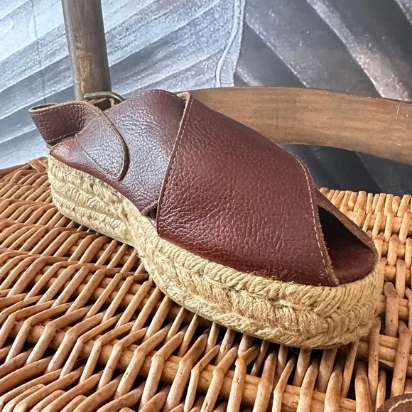 Vintage Leather Espadrilles 7.5 / 38 Platform Flats Sandals Rare Made in Spain - Picture 6 of 16